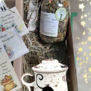 UPOMINEK PREZENT zestaw herbata ziołowa BUKIET DLA PRZEZIĘBIONYCH+ kubek z zaparzaczem 2 koty + GRATIS