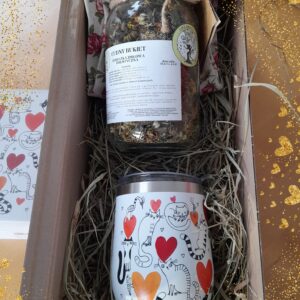 UPOMINEK PREZENT zestaw herbata ziołowa BUKIET DLA WĄTROBY + kubek termiczny koty + gratis