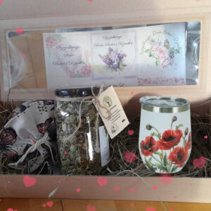 UPOMINEK PREZENT zestaw herbata ziołowa BUKIET DLA WĄTROBY + kubek termiczny maki + gratis